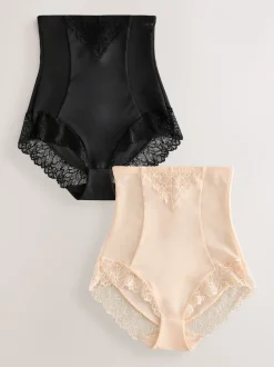 Shapewear*Next Zwart/pastelroze huidskleur - Femina vormende slip met buikcorrectie 2 stuks