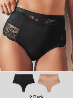 Shapewear|Next - 2 Strings met licht buikcorrigerende hoge taille Zwart/praline huidskleur