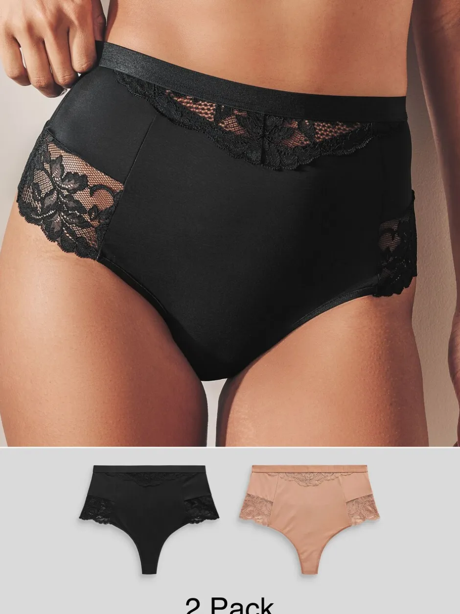 Shapewear|Next - 2 Strings met licht buikcorrigerende hoge taille Zwart/praline huidskleur