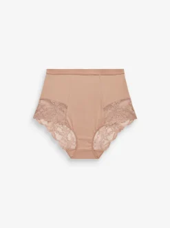 Shapewear|Next - Verpakking van 2 Braziliaanse slipjes met kanten achterkant en buikcorrigerend effect en print Zwart/praline huidskleur