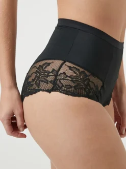 Shapewear|Next - Verpakking van 2 Braziliaanse slipjes met kanten achterkant en buikcorrigerend effect en print Zwart/praline huidskleur