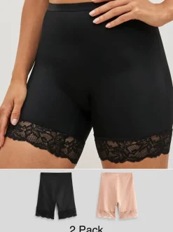Shapewear|Next Zwart/praline huidskleur - 2 Licht vormgevende buikcorrigerende shorts met kanten achterkant