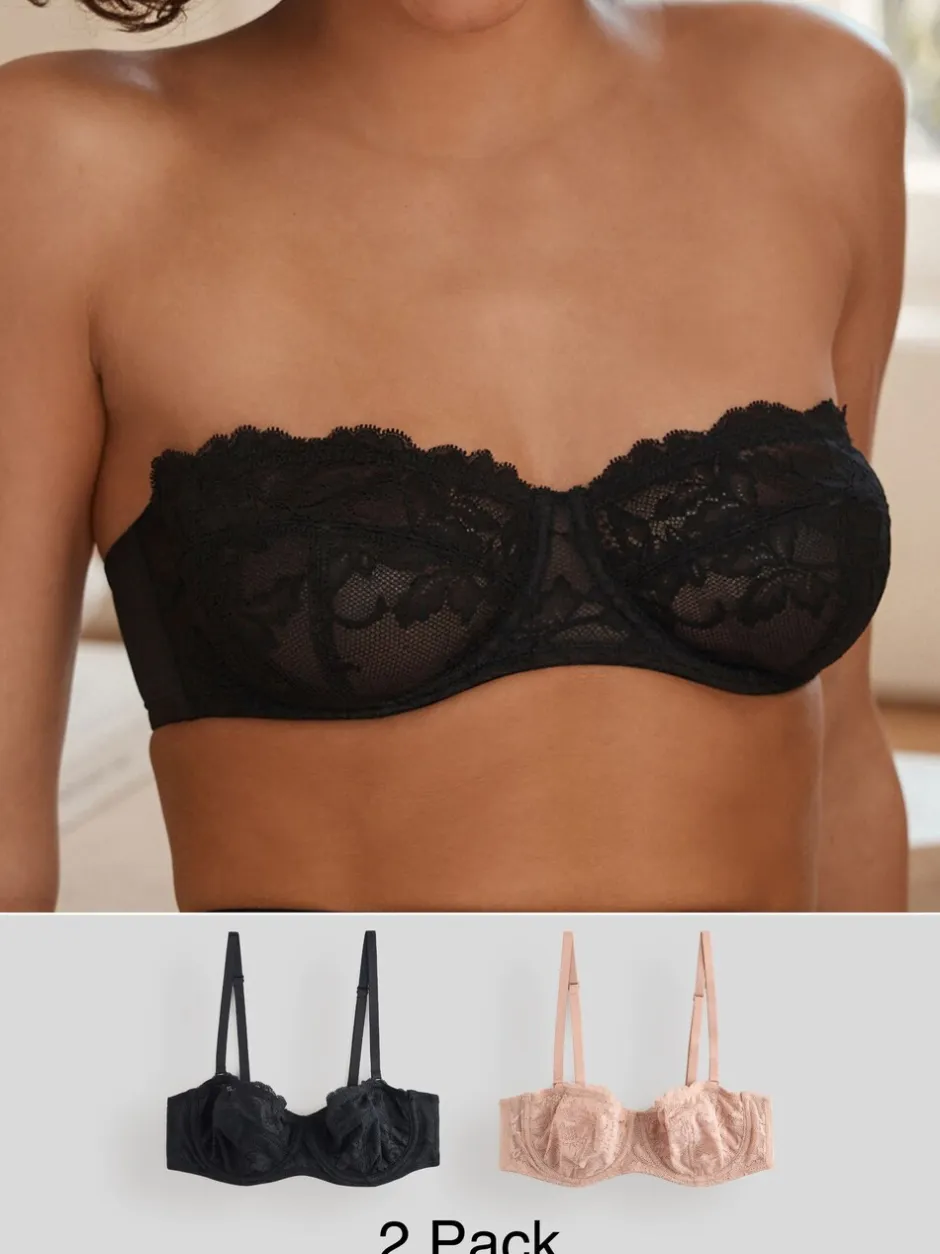Beha's*Next Zwart/praline huidskleur - Kanten strapless multiway beha's zonder vulling 2 set