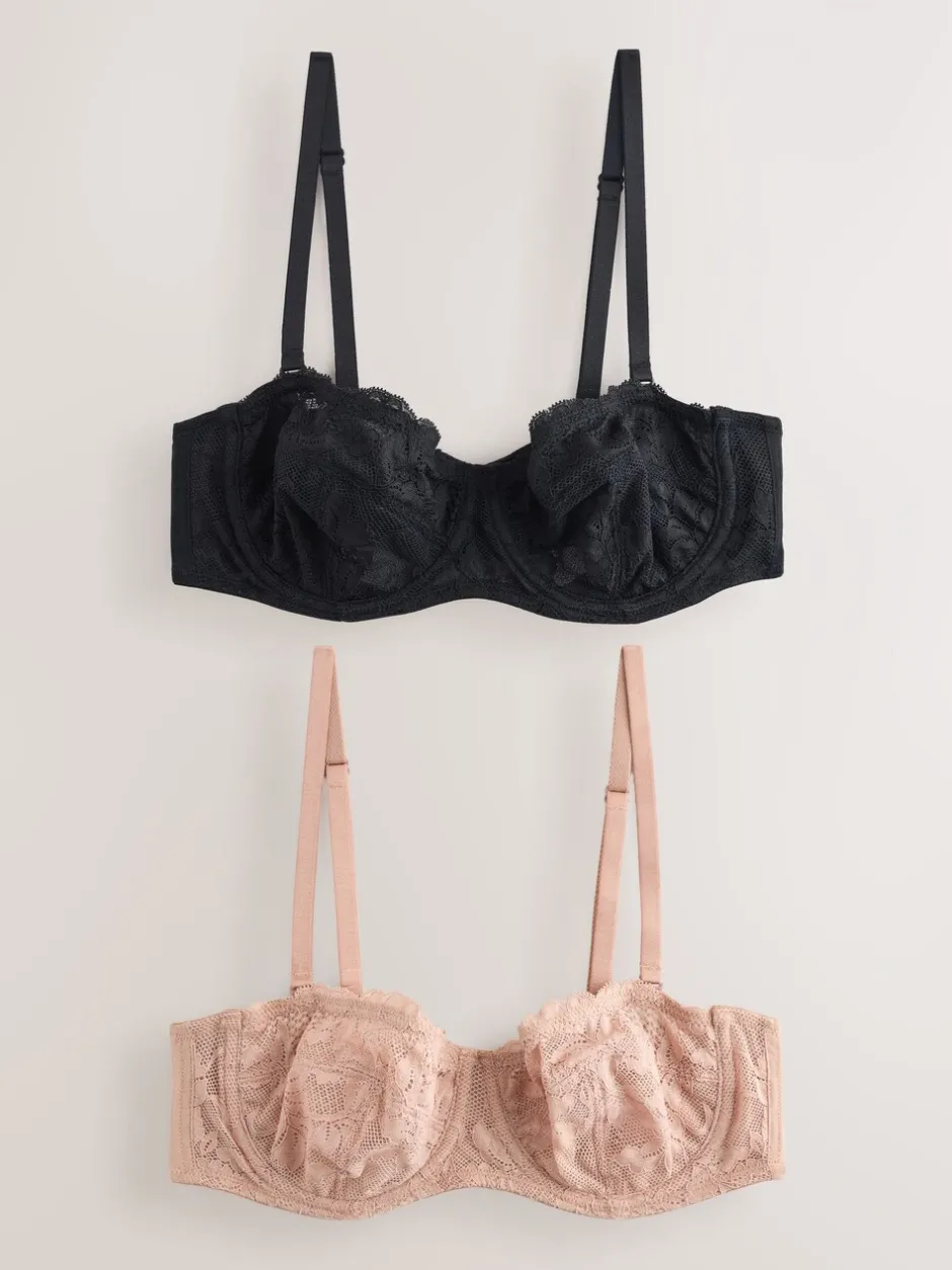 Beha's*Next Zwart/praline huidskleur - Kanten strapless multiway beha's zonder vulling 2 set