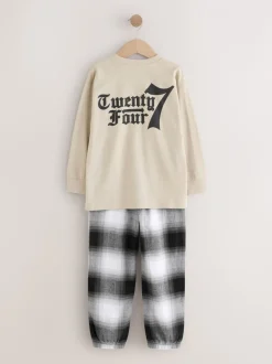 Pyjama's|Nachtkleding En Pyjama's|Next Zwart/Rood/kiezelkleurig Offline - Set van 2 geweven geruite pyjama's met lange mouwen (3-16jr)