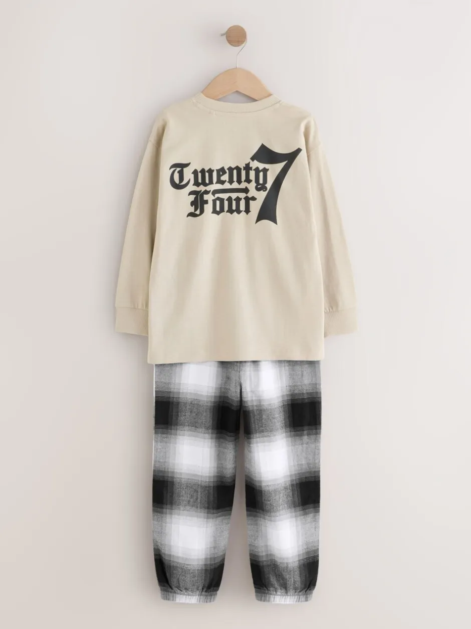 Pyjama's|Nachtkleding En Pyjama's|Next Zwart/Rood/kiezelkleurig Offline - Set van 2 geweven geruite pyjama's met lange mouwen (3-16jr)