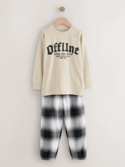 Pyjama's|Nachtkleding En Pyjama's|Next Zwart/Rood/kiezelkleurig Offline - Set van 2 geweven geruite pyjama's met lange mouwen (3-16jr)