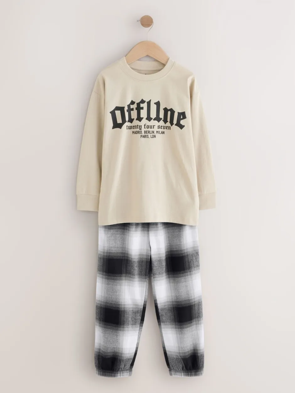 Pyjama's|Nachtkleding En Pyjama's|Next Zwart/Rood/kiezelkleurig Offline - Set van 2 geweven geruite pyjama's met lange mouwen (3-16jr)