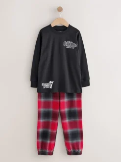 Pyjama's|Nachtkleding En Pyjama's|Next Zwart/Rood/kiezelkleurig Offline - Set van 2 geweven geruite pyjama's met lange mouwen (3-16jr)