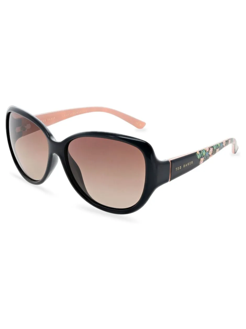 Zonnebril|Ted Baker Zwart/roze - - Oversized dameszonnebril met exclusieve bloemenprint op de zijkanten