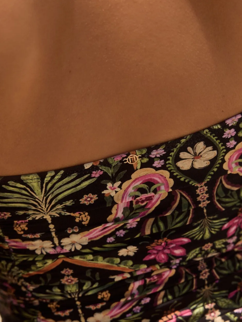 Badkleding|Next Zwart/Roze paisley - Vormgevend bandeaubadpak met buikcorrectie
