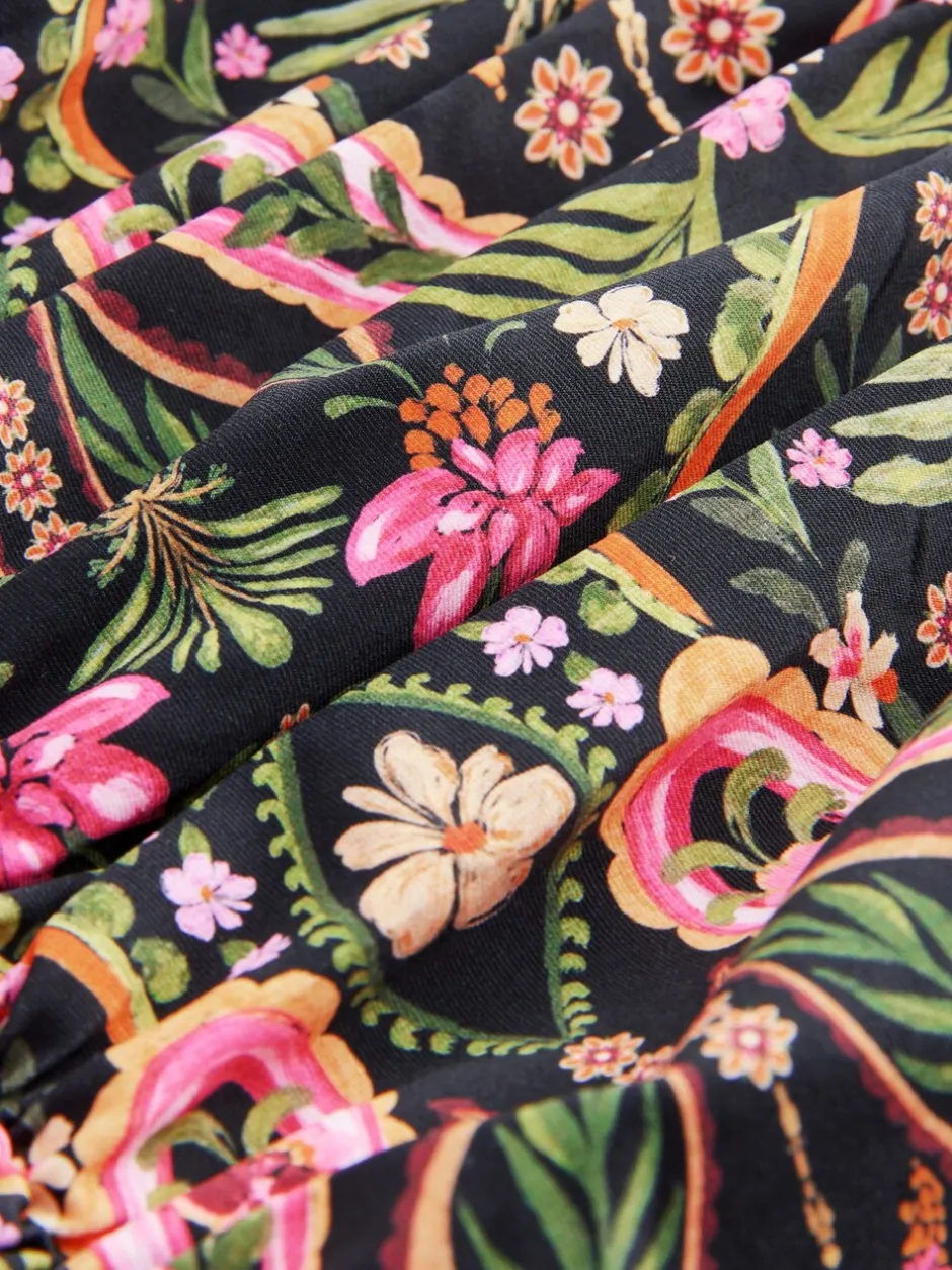Badkleding|Next Zwart/Roze paisley - Vormgevend bandeaubadpak met buikcorrectie