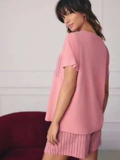 Pyjama's*Next - Korte pyjamaset 2 stuks Zwart/roze streep
