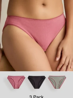 Onderbroeken*Next - Verpakking van 3 geribbelde katoenen slips Zwart/roze/olijfgroen