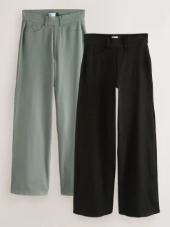 Jeans|Next - Jersey denim broek met wijde pijpen 2 set Zwart/Saliegroen