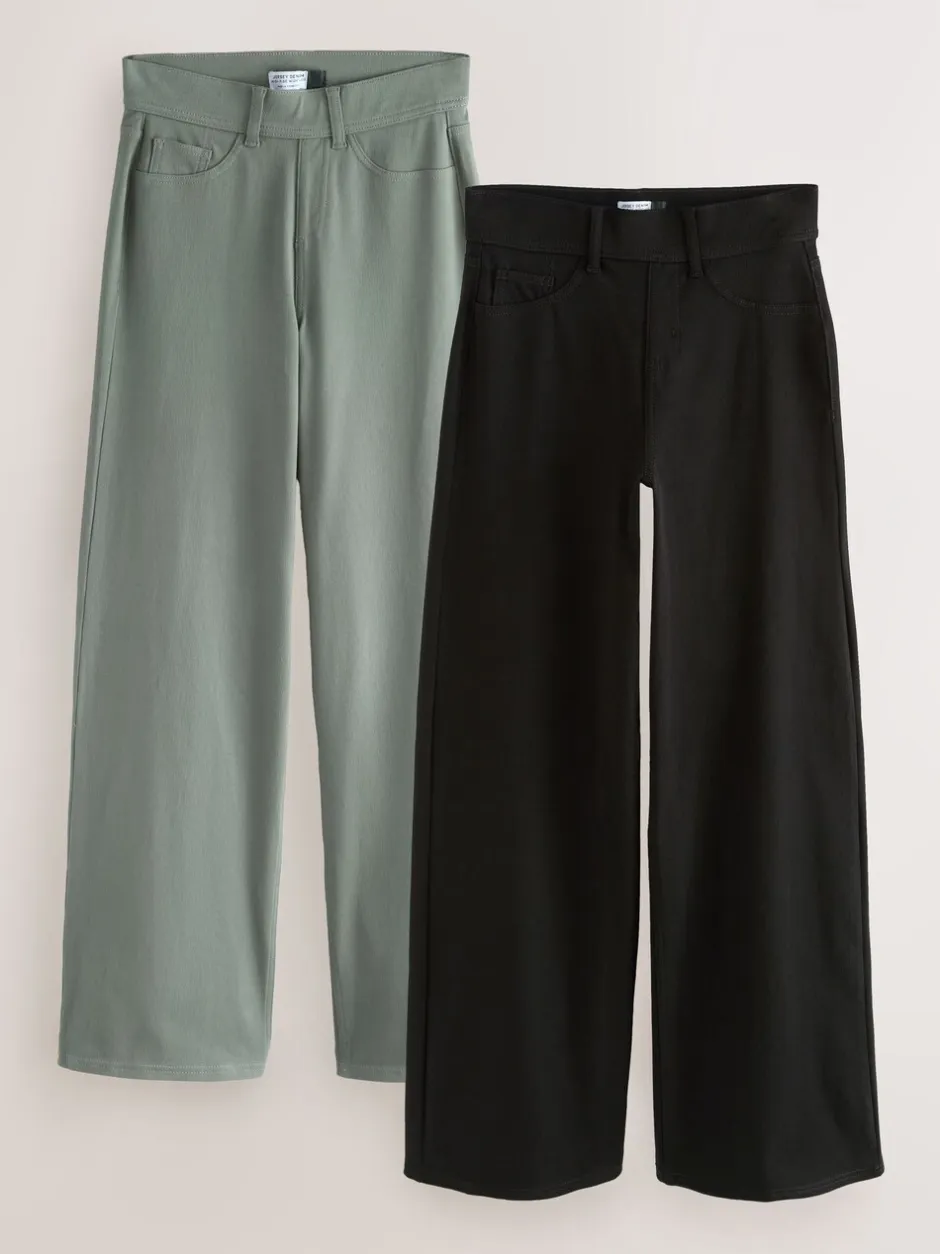 Jeans|Next - Jersey denim broek met wijde pijpen 2 set Zwart/Saliegroen
