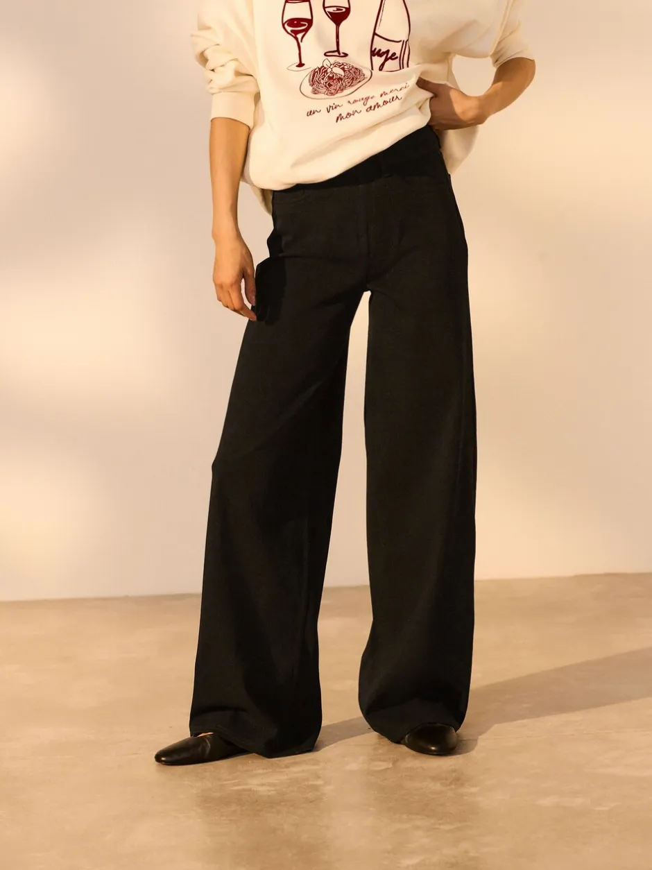 Jeans|Next - Jersey denim broek met wijde pijpen 2 set Zwart/Saliegroen