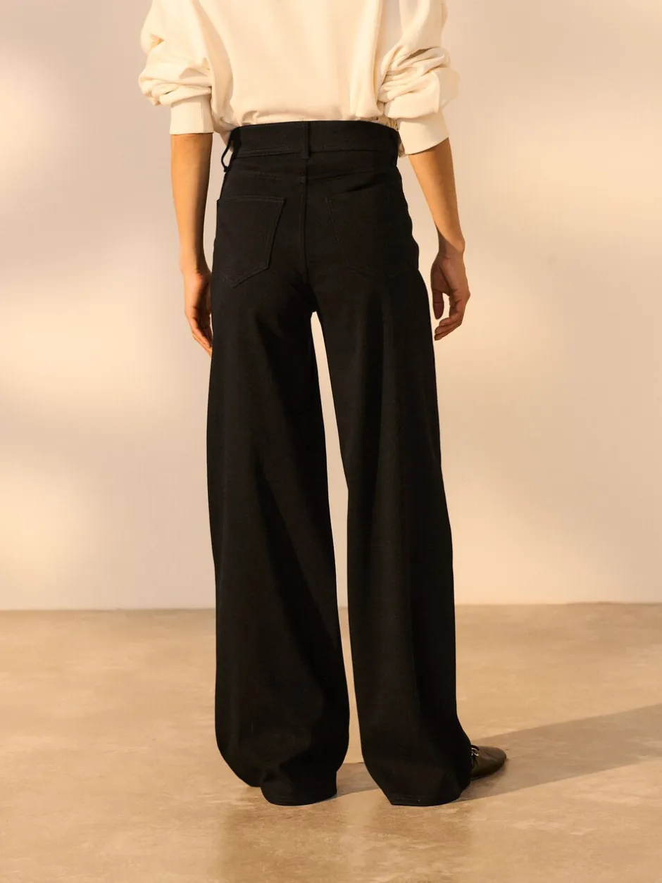 Jeans|Next - Jersey denim broek met wijde pijpen 2 set Zwart/Saliegroen