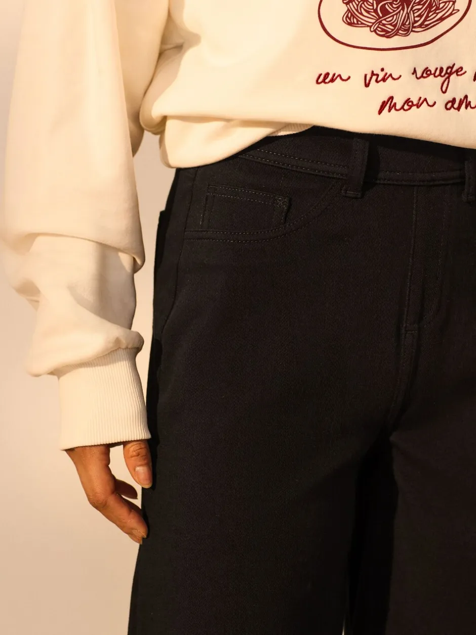 Jeans|Next - Jersey denim broek met wijde pijpen 2 set Zwart/Saliegroen