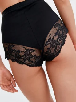 Shapewear|Next Zwart/wit - 2 corrigerende katoenen tummy control slipjes met kanten achterkant