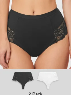 Shapewear|Next Zwart/wit - 2 Vormgevende katoenen slipjes met buikcorrectie