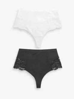 Shapewear|Next Zwart/wit - 2 Vormgevende katoenen slipjes met buikcorrectie