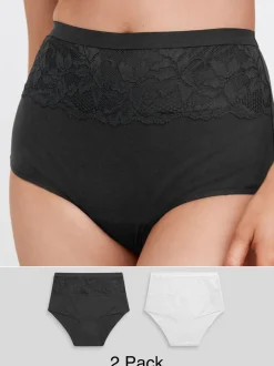 Shapewear*Next Zwart/wit - 2 Vormgevende katoenen slipjes met buikcorrectie en hoge taille