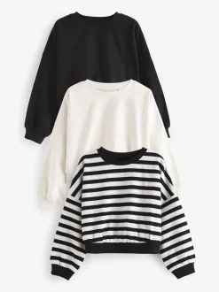 Sweaters En Hoody´S|Next Zwart/wit - Boxy 100% katoenen Sweaters met Lange mouwen 3 pack (3-16jr)
