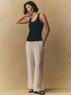 Gebreide Kleding|Tops En T-Shirts|Next - Contrast Knit Trim Ronde hals Mouwloos Tank Vest Top Zwart/wit