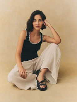 Gebreide Kleding|Tops En T-Shirts|Next - Contrast Knit Trim Ronde hals Mouwloos Tank Vest Top Zwart/wit