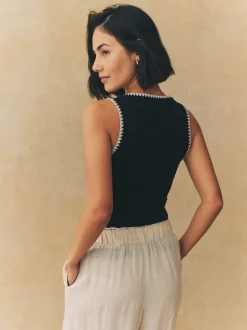 Gebreide Kleding|Tops En T-Shirts|Next - Contrast Knit Trim Ronde hals Mouwloos Tank Vest Top Zwart/wit