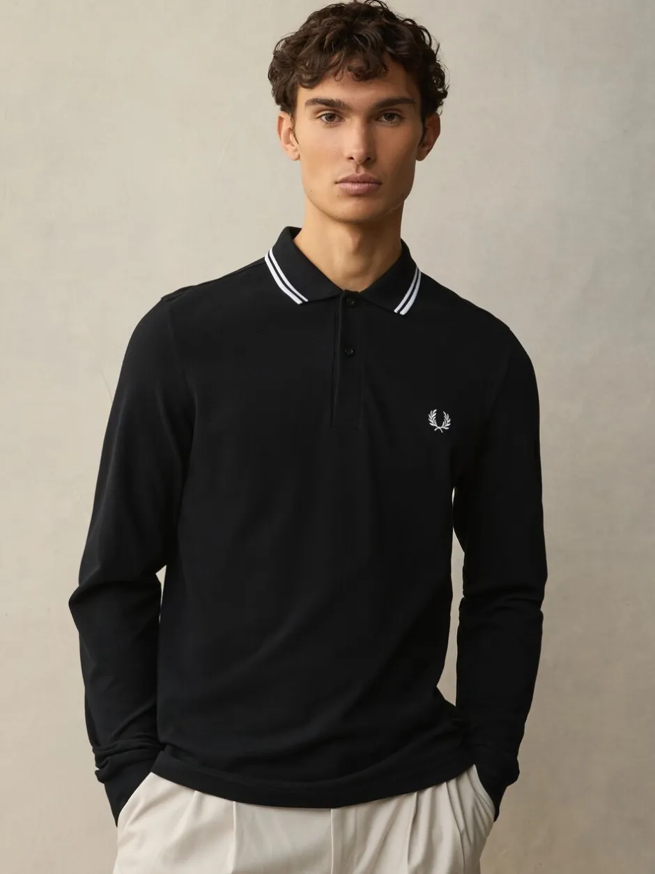 Poloshirts|Fred Perry Zwart/wit - poloshirt met tweekleurige streep op de mouw