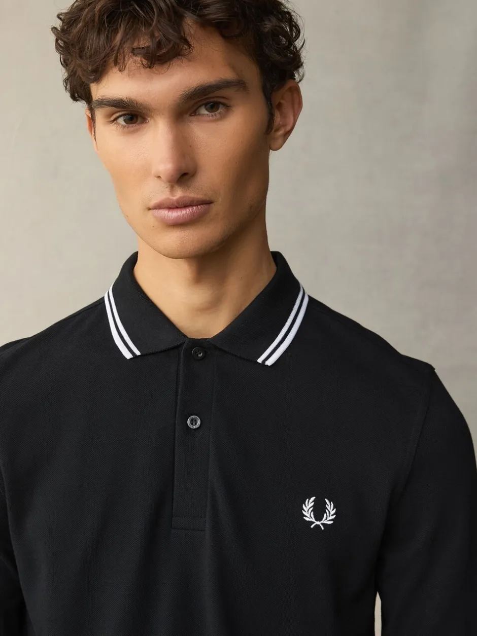 Poloshirts|Fred Perry Zwart/wit - poloshirt met tweekleurige streep op de mouw