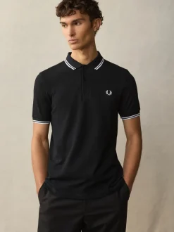 Poloshirts*Fred Perry Zwart/wit - poloshirt met gestreepte rand