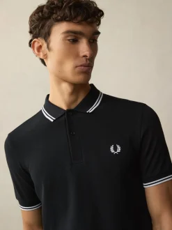 Poloshirts*Fred Perry Zwart/wit - poloshirt met gestreepte rand