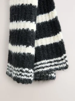 Mutsen, Handschoenen En Sjaals|Next - Knitted Wool Blend Striped Scarf Zwart/wit