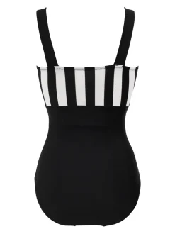 Badkleding|Pour Moi Zwart/wit - Palm Springs corrigerend badpak met kleurvlakken