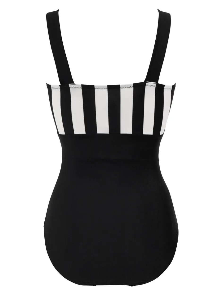 Badkleding|Pour Moi Zwart/wit - Palm Springs corrigerend badpak met kleurvlakken