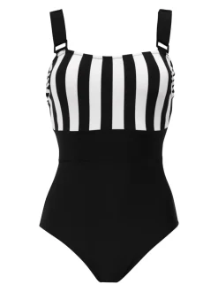 Badkleding|Pour Moi Zwart/wit - Palm Springs corrigerend badpak met kleurvlakken