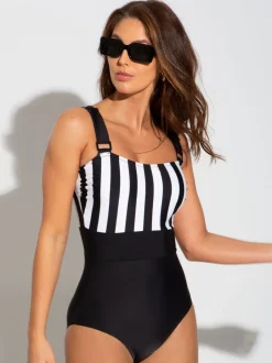 Badkleding|Pour Moi Zwart/wit - Palm Springs corrigerend badpak met kleurvlakken