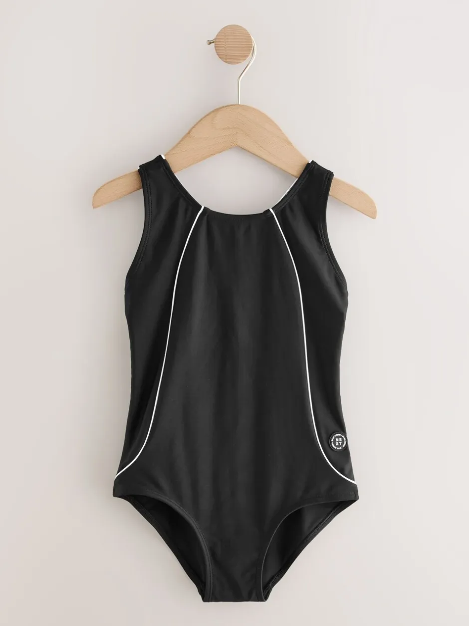 Badkleding|Next - Racerback Swimsuit (3-16yrs) Zwart/wit