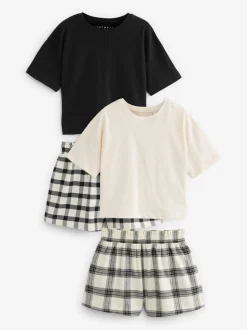 Nachtkleding En Pyjama's|Pyjama's|Next - Set van 2 pyjama's met geweven broek (3-16jr) Zwart/wit