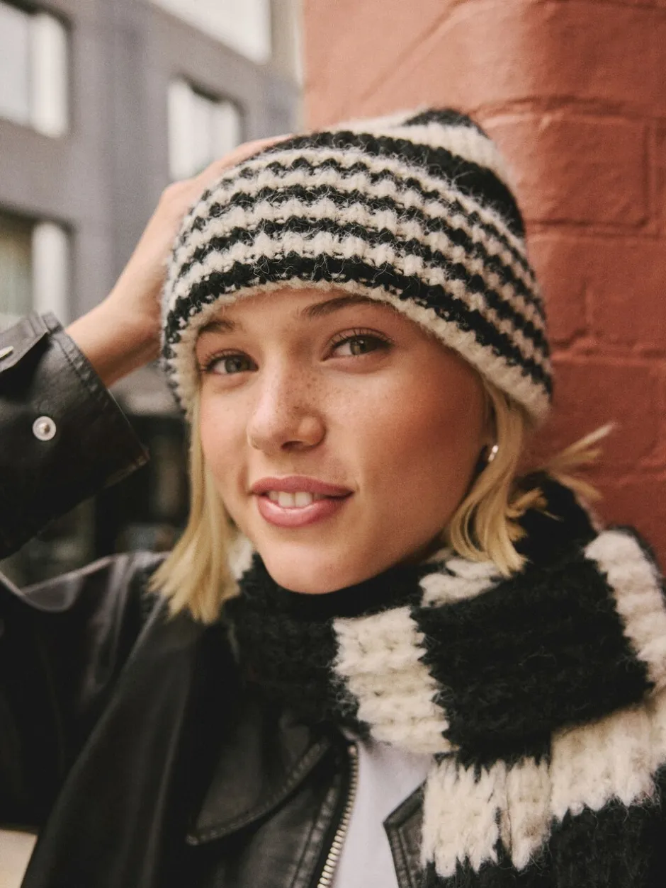 Mutsen, Handschoenen En Sjaals*Next - Stripe Knitted Beanie Hat Zwart/wit