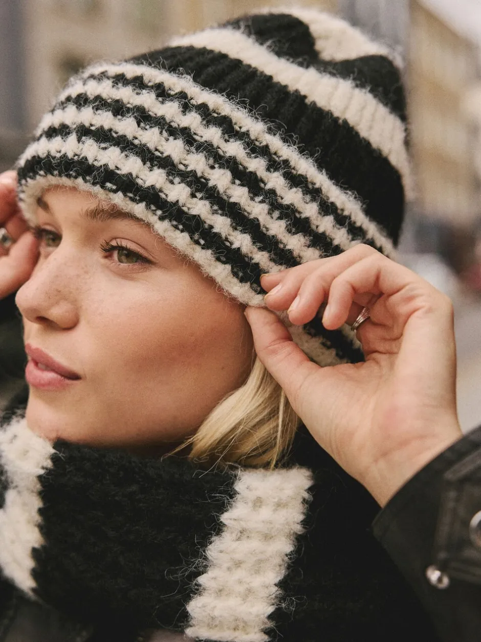 Mutsen, Handschoenen En Sjaals*Next - Stripe Knitted Beanie Hat Zwart/wit
