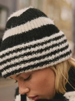 Mutsen, Handschoenen En Sjaals*Next - Stripe Knitted Beanie Hat Zwart/wit