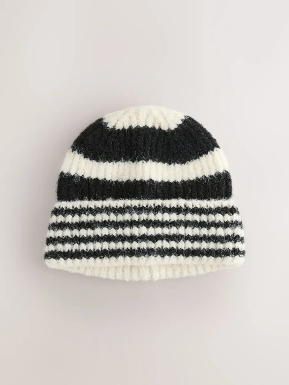 Mutsen, Handschoenen En Sjaals*Next - Stripe Knitted Beanie Hat Zwart/wit