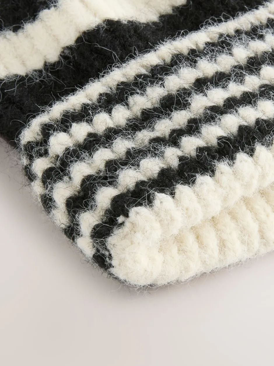 Mutsen, Handschoenen En Sjaals*Next - Stripe Knitted Beanie Hat Zwart/wit