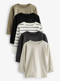 Tops|T-Shirts*Next - Verpakking van 5 effen T-shirts met lange mouwen (3 mnd-7 jr) Zwart/wit