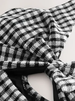 Badkleding*Next Zwart/wit gekreukte gingham-ruit - Uitgesneden plooi buik controle Zwempak