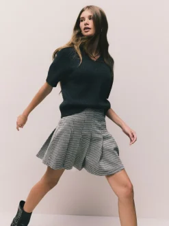 Rokken|Next - Mini Jersey Pleated Skirt Zwart-wit geruit